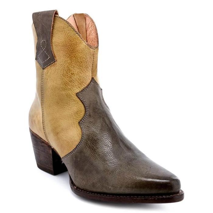 Vintage Pu Point Toe Med Chunky Ankle Boots