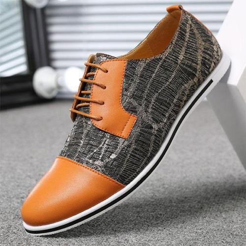Mens Large Size Round Toe Color Blocking Lace Up Casual Flats