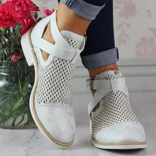 Hollow Across Strap Casual Ankle Boot