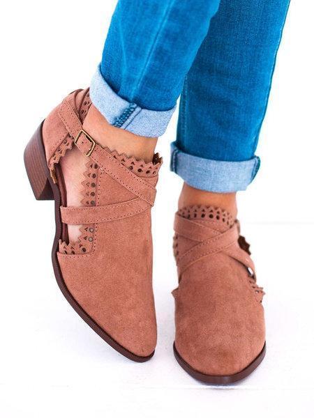 Scalloped Booties Low Heel Hollow-out Buckle Strap Boots