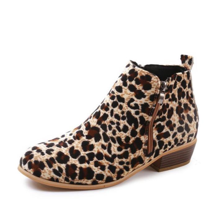 Leopard Solid Slip-on Low Heels Ankle Boots