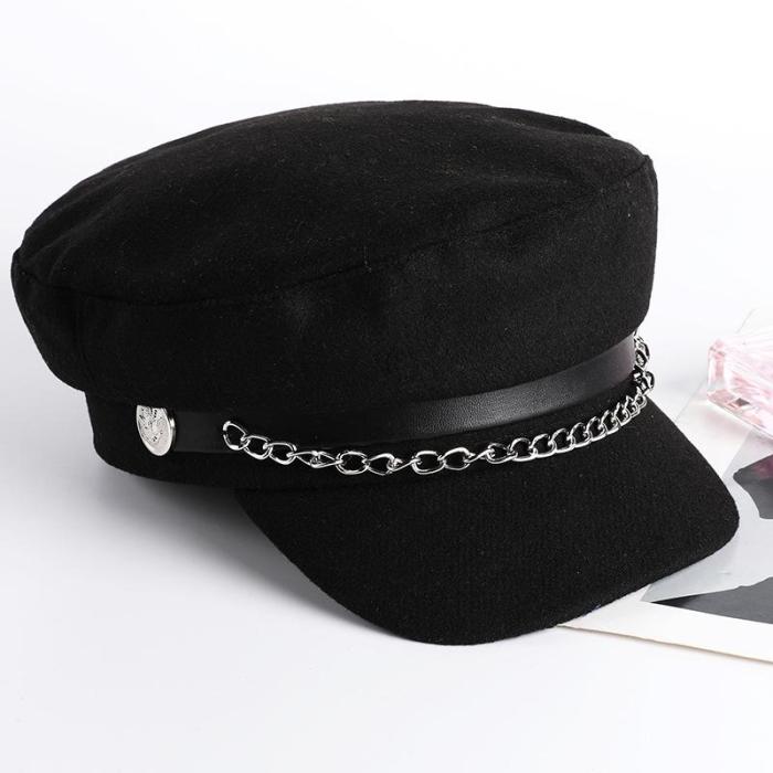 PU Leather Hat Women British Korean Japanese Spring Retro All-around Leather Hat