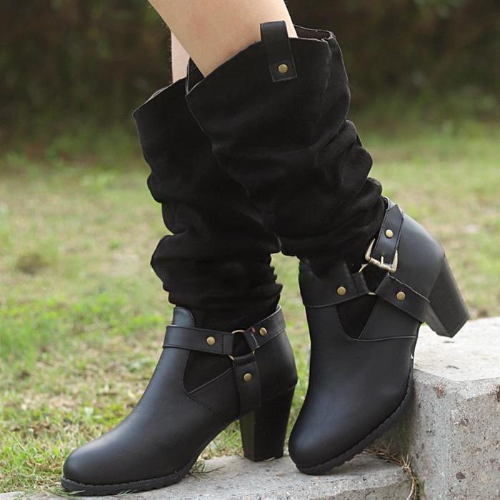 Womens Vintage Chunky Heel Casual Boots