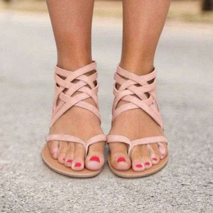 Zipper Casual Flat Heel Sandals Woman Shoes