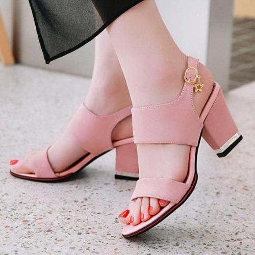 Chunky Heel Suede Open Toe Casual Sandals