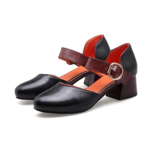 Summer Toe Covered Chunky Mid Heel Sandals for Women Shoes