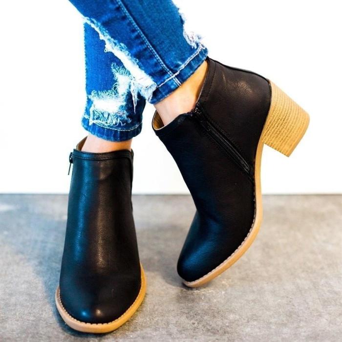 Women Ankle Boots High Thick Heel Sexy Women Boots Cool Basic Leather Boots Shoes