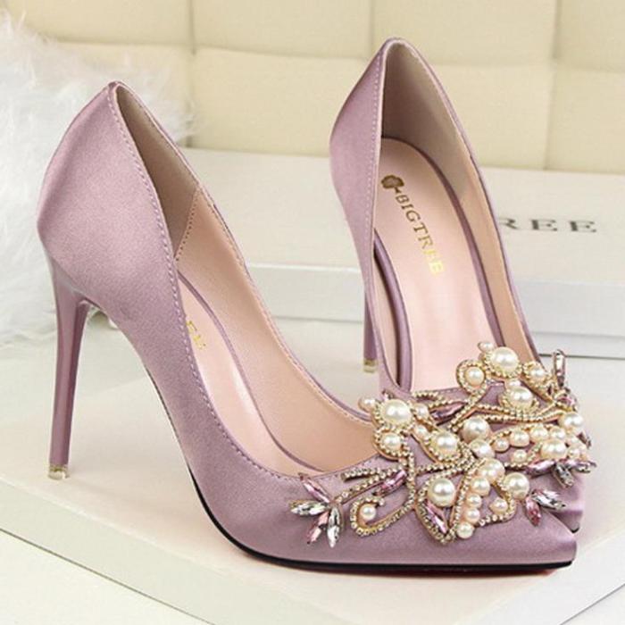 Vintage Elegant Pearl Rhinestone Wedding Party Shoes