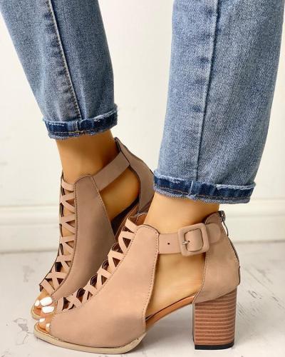Lace-Up Hollow Out Peep Toe Ankle Boots