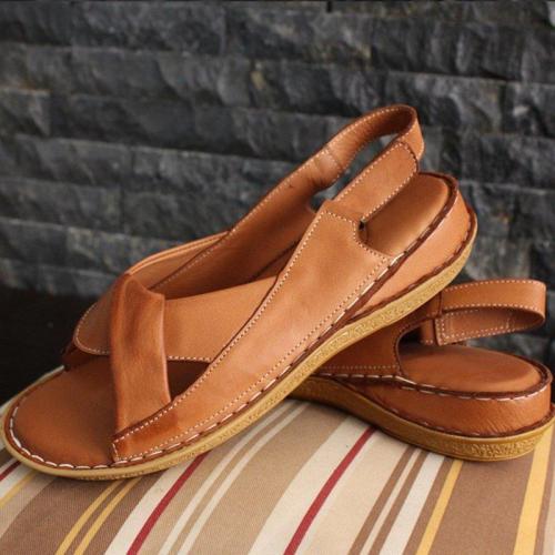Leather Casual Flat Heel Sandals
