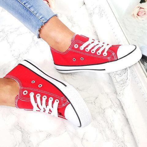 Large Size Women Simple Casual Canvas Lace-Up Sneakers