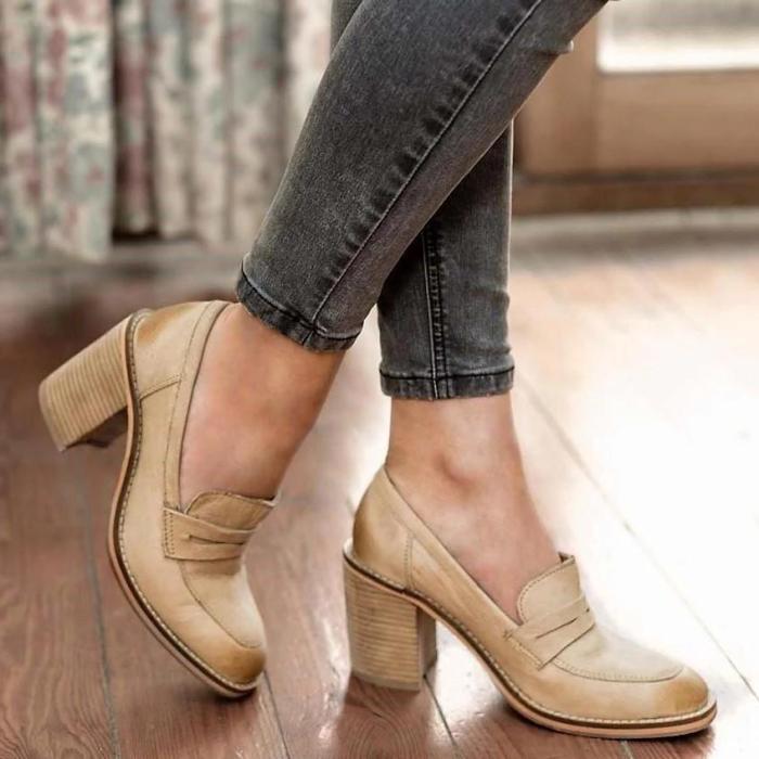 Elegant Fashion Leather High Thick Heel Shoes