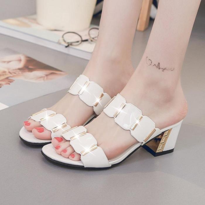 Fashion Outer Wear Sandals Chunky Heel Single-strap Slipper
