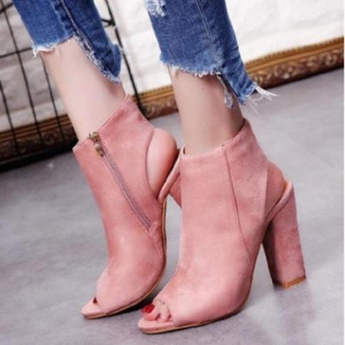 Summer Elegant Peep Toe High Tube Side Zip Sky-High Chunky Sandals