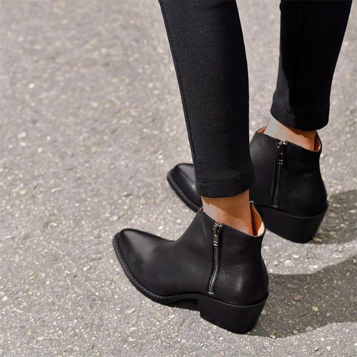 Classic side zipper mid heel ankle boots