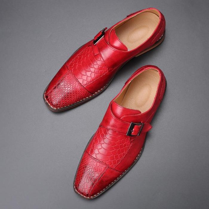 Vintage Square Toe Men Leather Shoes Business Suit Formal Dress Flats Loafers