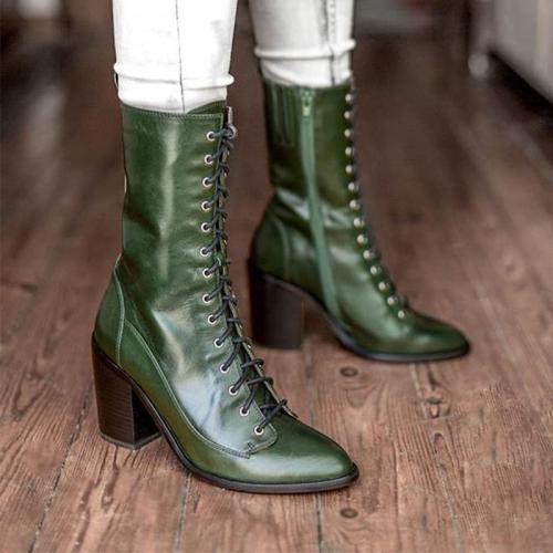 Chic Women Pointed Toe Chunky High Heels Boots