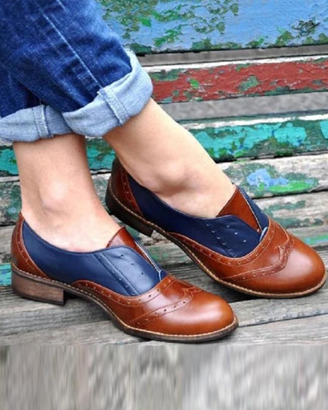 Contrast Slip-On Oxford Flat Shoes