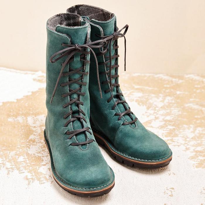 Women Winter Suede Lace-Up Knee-High Boots