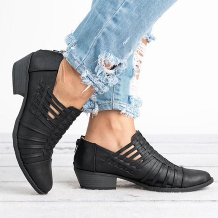 Plain Chunky Mid Heeled Point Toe Outdoor Ankle Boots