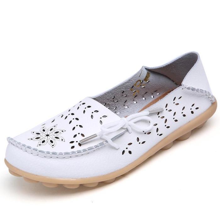 Women Summer Large Size Casual Hollow Out Artificial Leather Flat Slip On Shoes