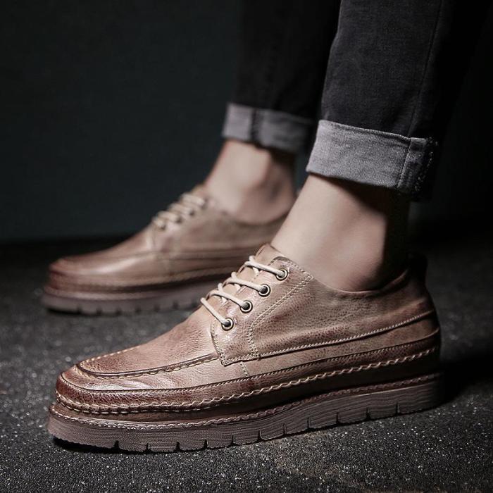 Casual Round Head Plain Vintage Leather Shoes