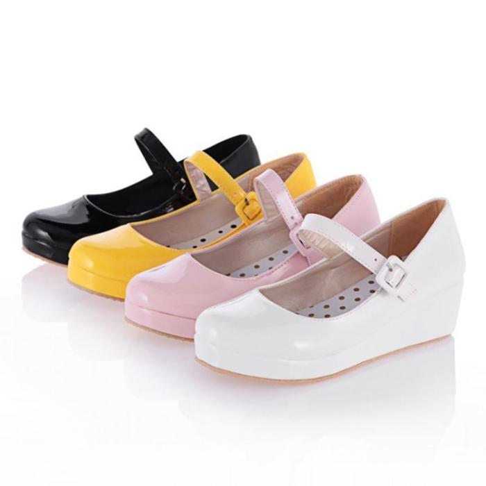 Grily Style Polished Artificial Leather Upper Mary Jane Shoes