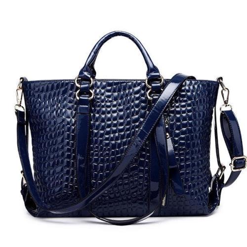 Grid Knit Tote Handbag PU Crocodile Crossbody Bag