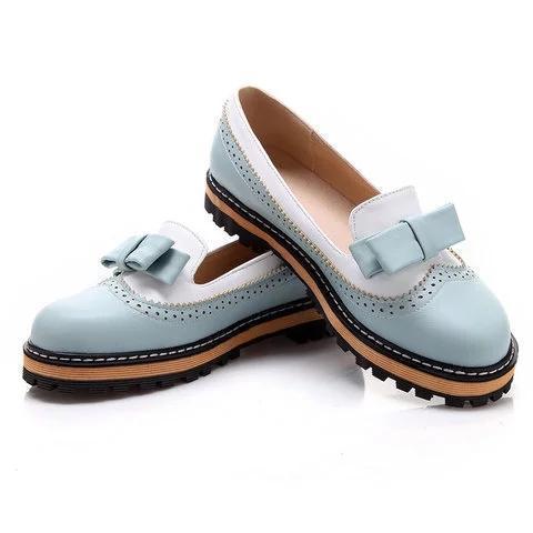 Women Spring Autumn Round Toe PU Slip on Bowknot Casual Low Heel Flats Loafers