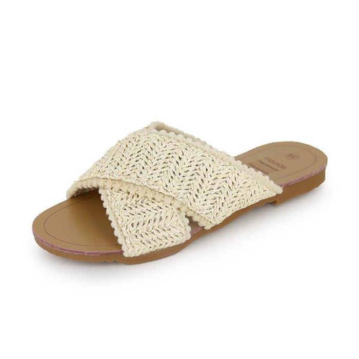 Sandals women summer new flat hollow woven slippers