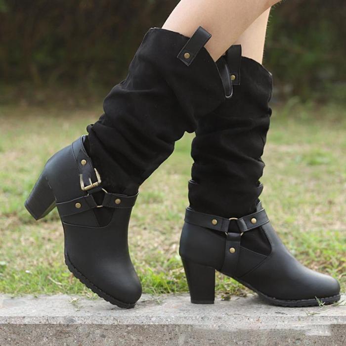 Womens Vintage Chunky Heel Casual Boots