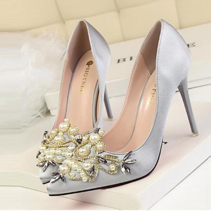 Vintage Elegant Pearl Rhinestone Wedding Party Shoes