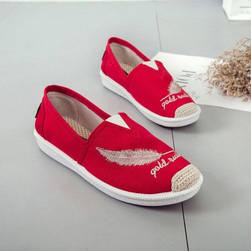 Embroidery Feather Shoes Loafers Flats Women Casual Slip On