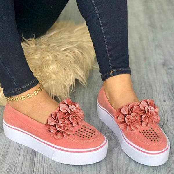 Women Round Toe Casual Flats Flowers Sneakers