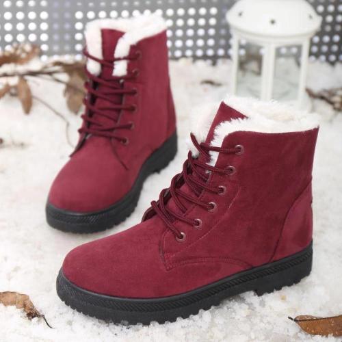 Flocking With Plus Velour Lining Lace-Up Ankle Boots