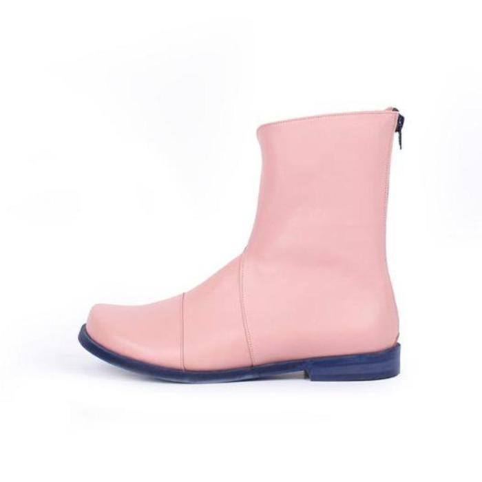 Simple Solid Pu Rubber Band Back-Zipper Mid-Calf Boots