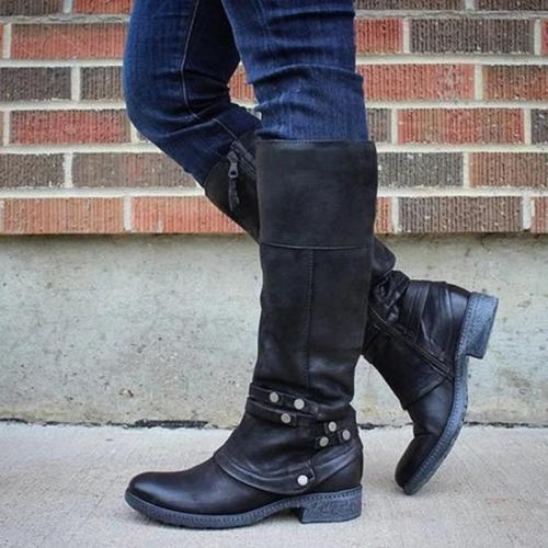 Women Buckle Solid Boots Knee-Height Boots