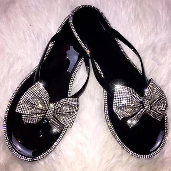 Uellos Crystal Jelly Bow Flip Slippers
