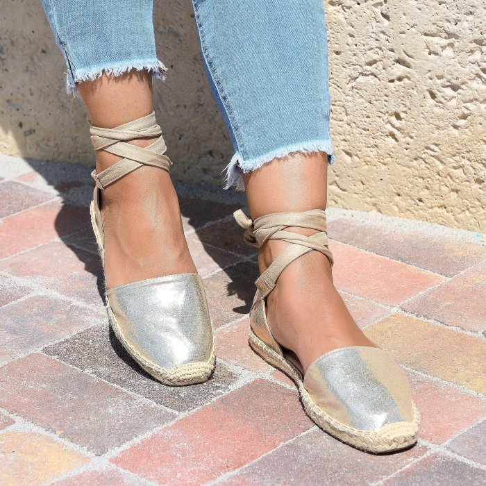 Lace up Gold Espadrille Flats