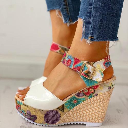 Floral Peep-toe Platform Wedge Sandals
