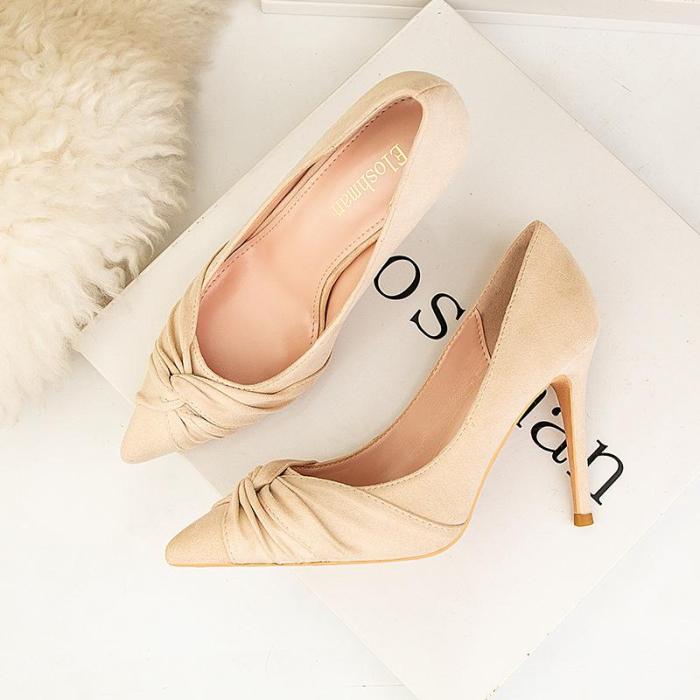 Sexy Nightclub Show Thin Suede Women's Shoes High Heel Shallow Pointed Bow Woman