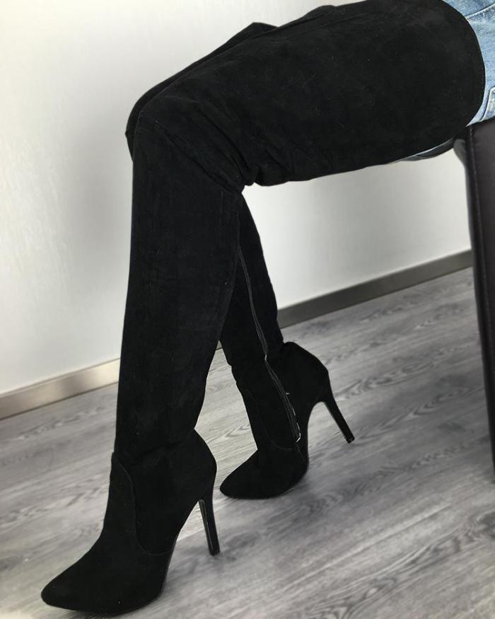 Black High Heeled Thigh High Boots