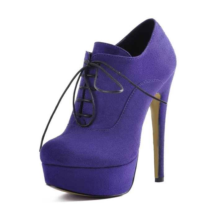 Platform Lace Up Stiletto High Heels Purple Suede Leather Ankle Bootie