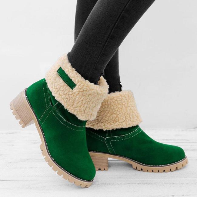Women Large Size Snow Boot Warm Chunky Heel Boots