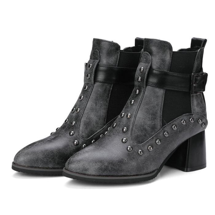 Ankle Boots Pointed Toe Square High Heel Winter