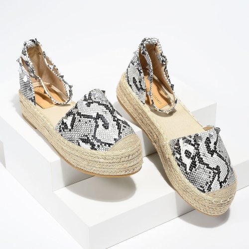 Beverly Studded White Snake Espadrilles