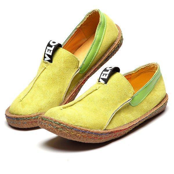Suede Pure Color Slip On Stitching Flat Soft Shoes For Women