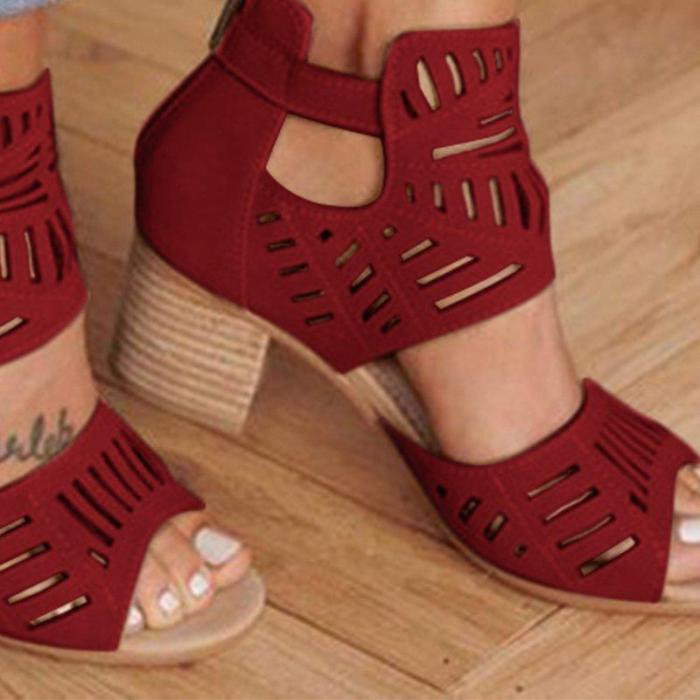 Woman Artificial Leather Chunky Heel Adjustable Buckle Sandals Casual Shoes