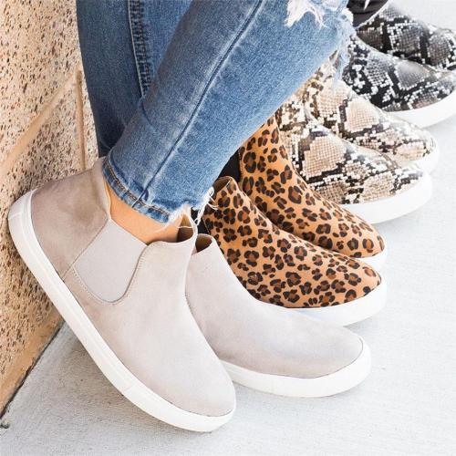 Round Toe Printed Casual With Elastic Women Ankle Booties Flats