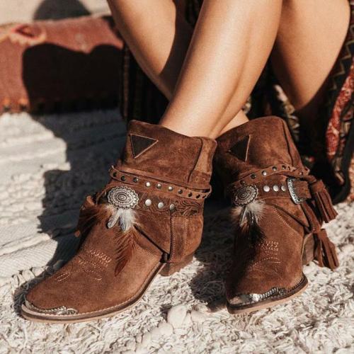 Brown Tassel Spring/fall Chunky Heel Faux Suede Boots